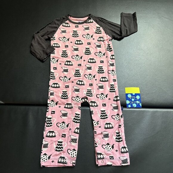 NWT Kickee Pants Teapot Romper Coverall Baby Girls Size 6-12M